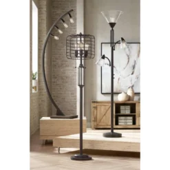 Franklin Iron Works Warwick Industrial Torchiere Floor Lamp With Side Lights 71 1/2" Tall Tiger Bronze LED Clear Seedy Glass For Living Room Reading -Home Comprehensive Store GUEST 023745ec 43a4 41a8 8b0c dd8b58eadc03