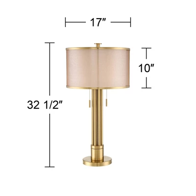 Possini Euro Design Granview Modern Table Lamp 32 1/2" Tall Brass Column Taupe Organza Outer Off White Linen Inner Drum Shade For Bedroom Living Room 7 Possini Euro Design Granview Modern Table Lamp 32 1/2" Tall Brass Column Taupe Organza Outer Off White Linen Inner Drum Shade For Bedroom Living Room - Image 7