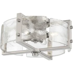 Possini Euro Design Prane Modern Industrial Ceiling Light Semi Flush Mount Fixture 17" Wide Brushed Nickel 4-Light Warped Glass For Bedroom Kitchen -Home Comprehensive Store GUEST 0b15a987 8368 4f37 ba90 8aa73cc6819f