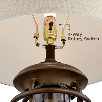 Franklin Iron Works Andreas Industrial Table Lamp 26" High Brown Metal With Nightlight LED And USB Charging Port Oatmeal Shade For Living Room Desk 3 Franklin Iron Works Andreas Industrial Table Lamp 26" High Brown Metal With Nightlight LED And USB Charging Port Oatmeal Shade For Living Room Desk - Image 3