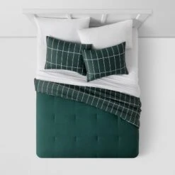Grid Print Microfiber Reversible Comforter & Sheet Set Dark Green - Room Essentials™ -Home Comprehensive Store GUEST 4daf5f1a f5e2 4ffd 9c0a 0163fb5f2872