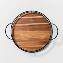 Wooden Lazy Susan With Metal Trim Brown/Black - Hearth & Hand™ With Magnolia