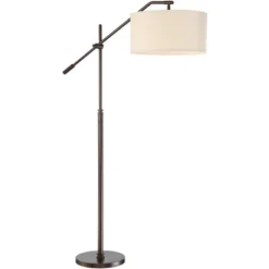 Possini Euro Design Industrial Floor Lamp Adjustable Arm 62.5" Tall Oiled Bronze Metal Light Brown Linen Drum Shade For Living Room Reading -Home Comprehensive Store GUEST 573c1af1 0c98 4e89 ad2d 7247d349f417