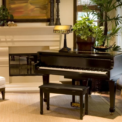 Hastings Home Tiffany Style Bankers LED Desk Lamp – 16" High, Dark Brown 3 Hastings Home Tiffany Style Bankers LED Desk Lamp – 16" High, Dark Brown - Image 3