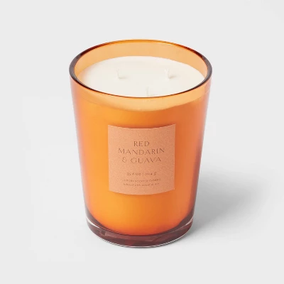 Colored Vase Glass With Dustcover Mandarin & Guava Candle Orange - Threshold™ 3 Colored Vase Glass With Dustcover Mandarin & Guava Candle Orange - Threshold™ - Image 3