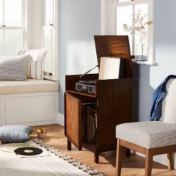 Wood & Cane Transitional Record Player Media Cabinet Brown - Hearth & Hand™ With Magnolia