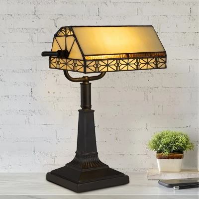 Hastings Home Tiffany Style Bankers LED Desk Lamp – 16" High, Dark Brown 1 Hastings Home Tiffany Style Bankers LED Desk Lamp – 16" High, Dark Brown